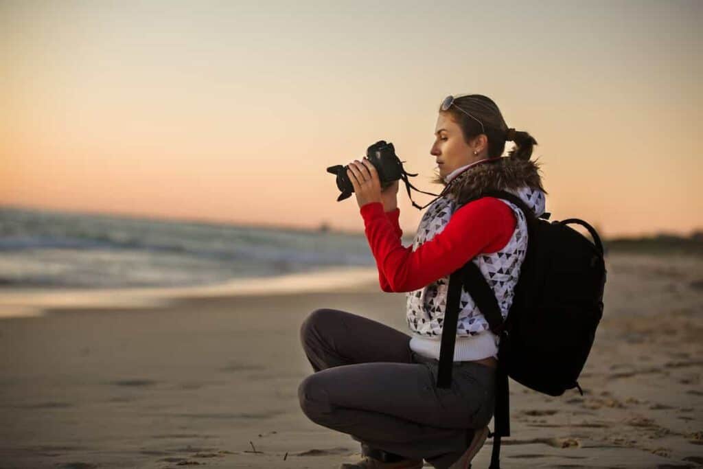 Taking photos on the beach with a digital camera