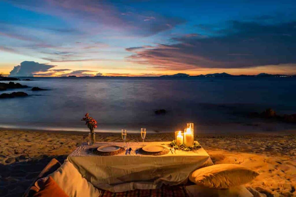 romantic beach setting for a couple in california