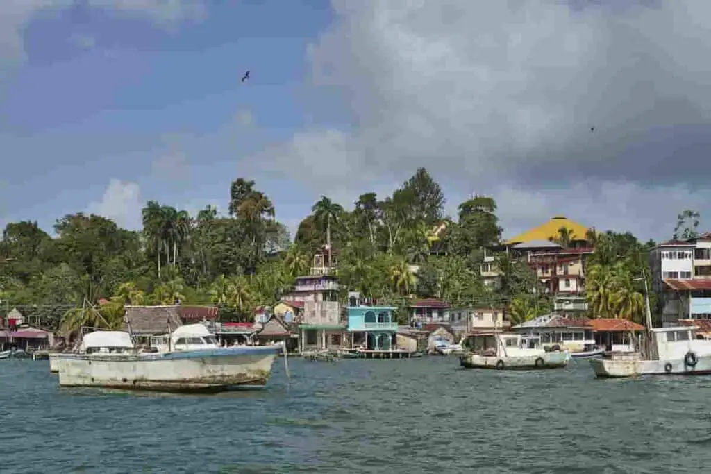 wooden boats for catching fish on the harbor at livingston guatemala