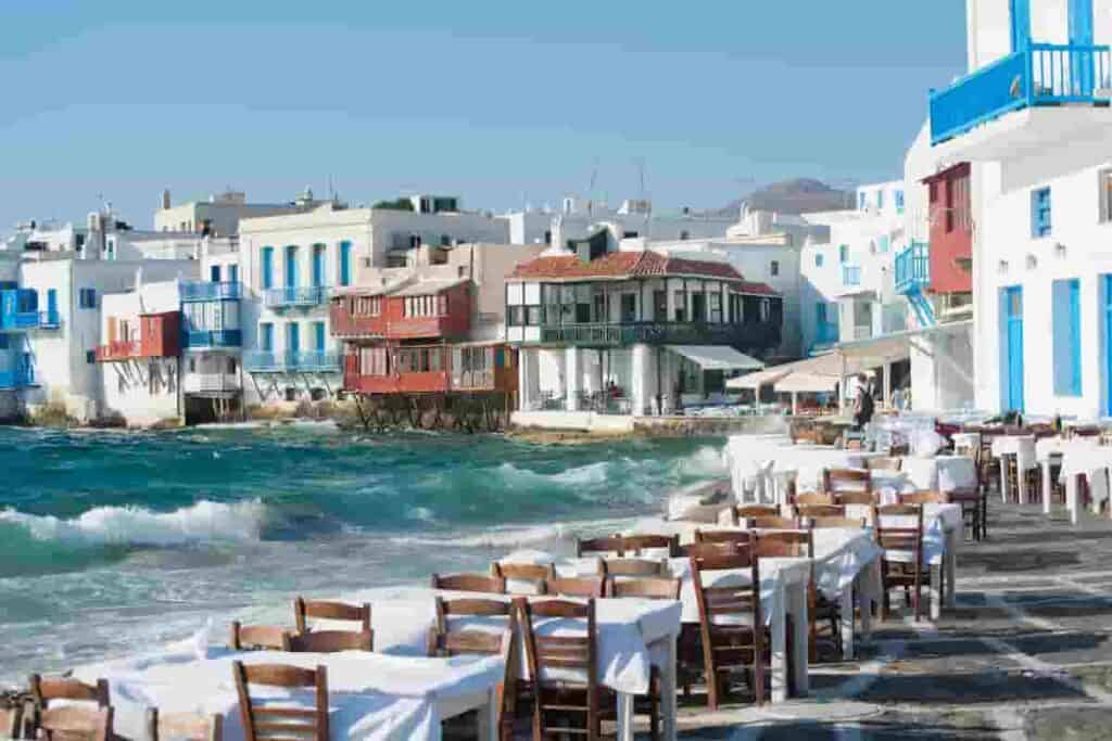 shoreline beaches and coast with outdoors cafe is common in Europe