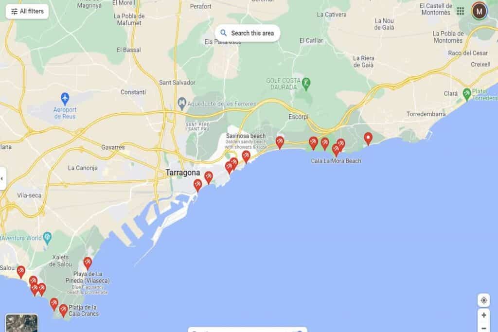 Google maps interactive Tarragona spain beaches