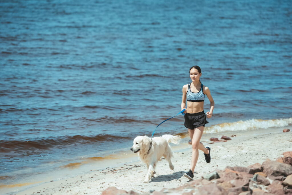running with your dog on the beach is a great experience