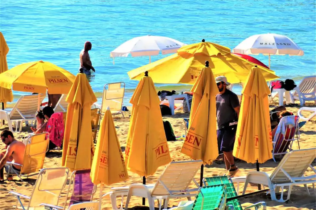 a busy day at the beach in one of uruguay's beach towns